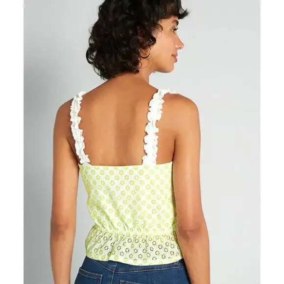 Modcloth Darling for the Prairie Peplum Tank Top White Green Floral Plus Size 2x - Picture 9 of 9